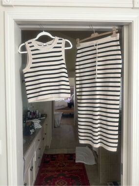 Z supply Striped Knit Tank and Midi Skirt Set - Black & Cream